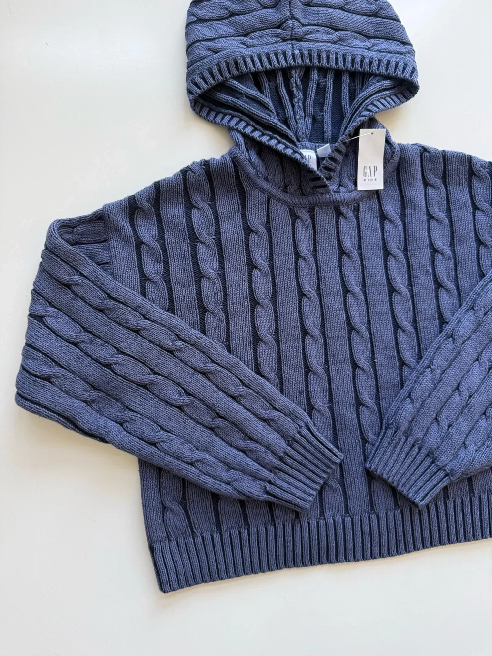 NWT Gap Blue Cable Knit Hooded Sweater Size XL (12)